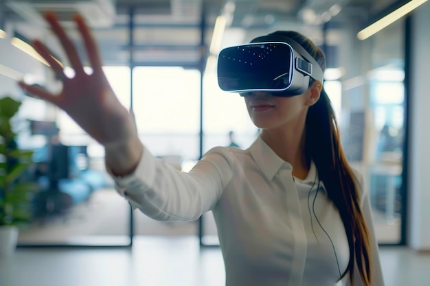 Zukunftsorientierte Arbeitsplätze Geschäftsfrauen mit einem VR-Headset VR-Technologie