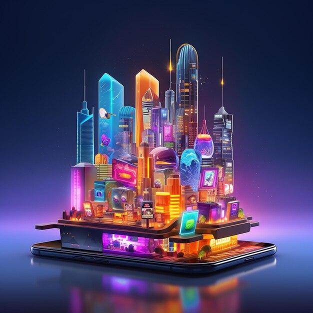 Zukunftsorientierte Stadtlandschaften, 3D-Illustrationen und intelligente Technologien enthüllt