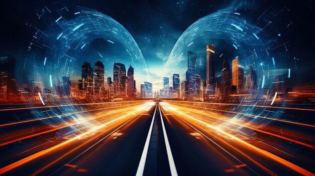 Zukunftsorientierter technologischer Hintergrund mit digitalen Kreisen und Verkehrseffekten