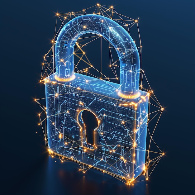 Zukunftsorientiertes Cybersicherheitskonzept mit glühendem digitalen Vorhängeschloss