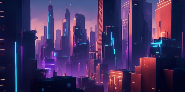 Zukunftsstadt mit Neonlicht