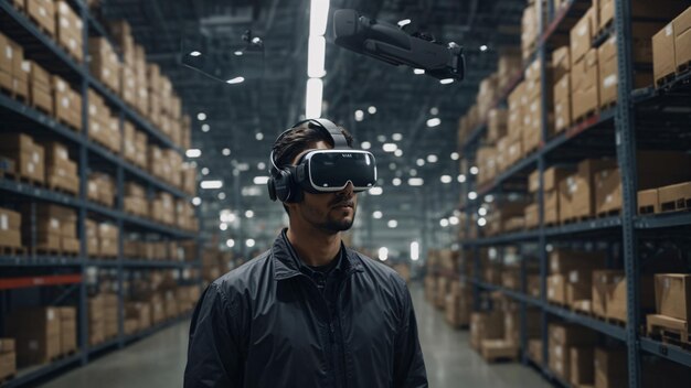 Foto zukunftstechnologie der virtuellen realität für ein innovatives vr-lagermanagement