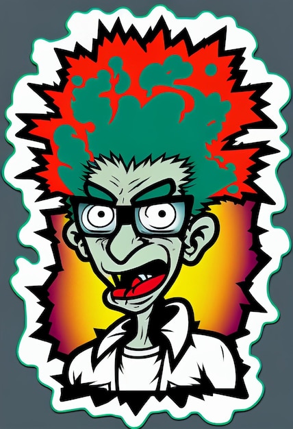 Zumbi de desenho animado com cabelo verde e vermelho generativo ai