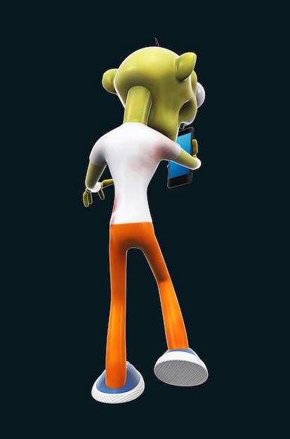 Zumbis de desenho animado em 3D com um telefone