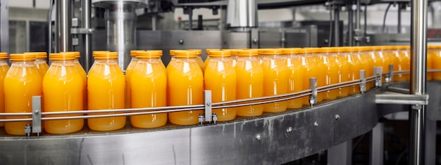 Zumo de naranja en una fábrica de alimentos Generative Ai