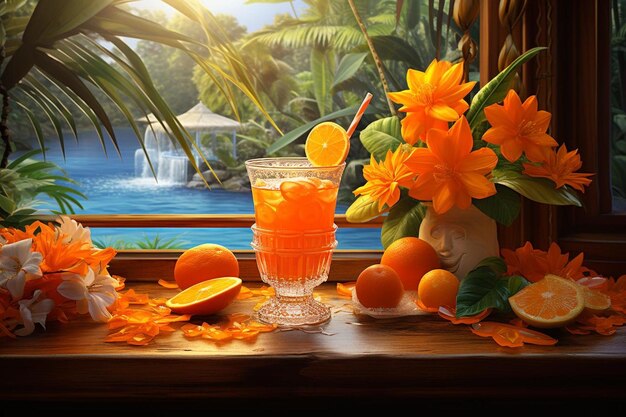 Foto zumo de naranja con sabor a los cítricos