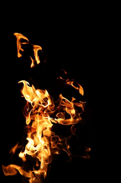 Zungen einer orange-gelben Feuerflamme aus brennendem Brennholz