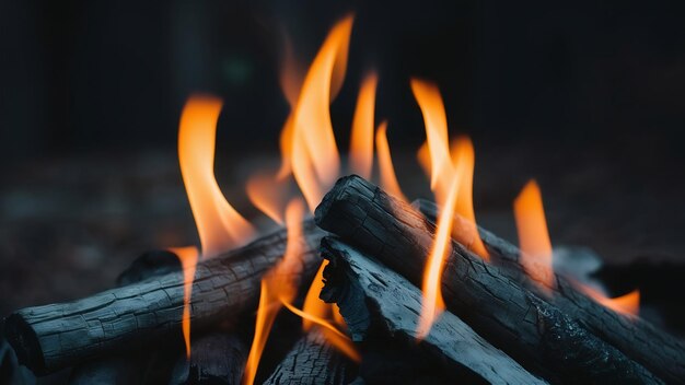 Zungen einer orange-gelben Feuerflamme aus brennendem Brennholz