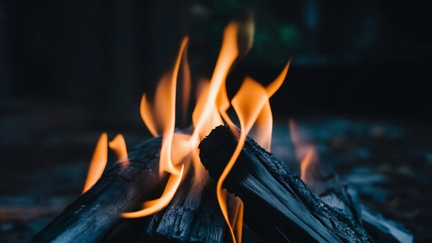 Zungen einer orange-gelben Feuerflamme aus brennendem Brennholz