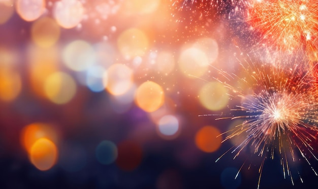 Zur Feier des neuen Jahres explodieren leuchtende Feuerwerke am Himmel und sorgen für ein überwältigendes Spektakel der Freude. Erstellt mit generativen KI-Tools