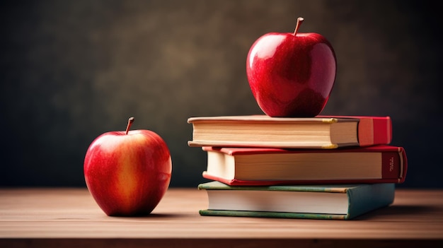 Zurück zum Schulkonzept Apple und Buch auf Schultafelhintergrund, erstellt mit generativer KI-Technologie