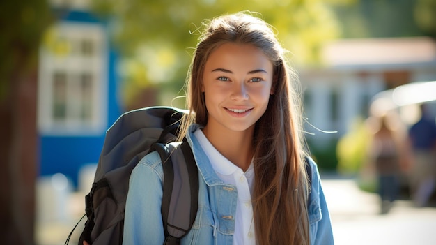 Foto zurück zur schule, aufgeregter teenager, bereit für ein neues akademisches jahr