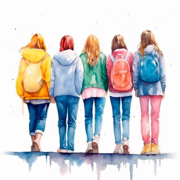 Zurück zur Schule beste Freunde Aquarell rückwärts IA generierte Illustration