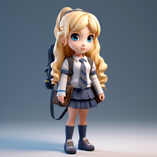 zurück zur Schule ein schönes blondes Mädchen mit einem Rucksack auf dem Rücken 3D-Animation