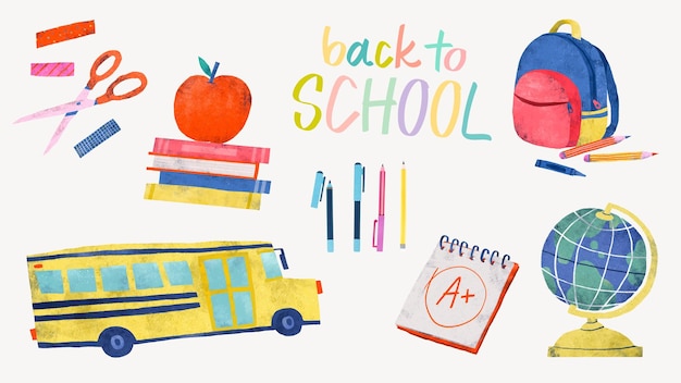 Zurück zur Schule Illustrationselement-Set