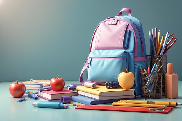 Foto zurück zur schule-mockup mit 3d-rendering von schulgeräten