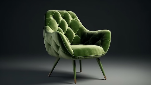 Zurückgezogener moderner Stuhl aus grünem Samt. Kreative Ressource, KI generiert