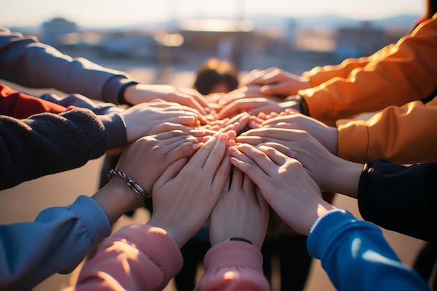 Foto zusammenarbeiten teamarbeit konzept mit vereinten händen