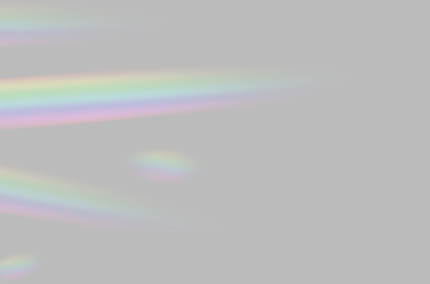Zusammenfassung der verschwommenen Regenbogenprisma-Lichtüberlagerung auf grauem Hintergrund für Mockup und Dekoration