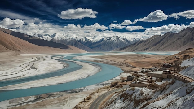 Zusammenfluss der Flüsse Indus und Zanskar in Leh Ladakh, Indien