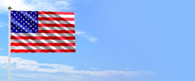 Zusammengesetztes Bild einer amerikanischen Flagge, die auf einem sonnigen Himmelshintergrund-Kopienraum weht