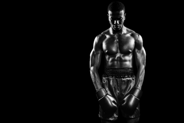 Zusammengesetztes Bild eines Boxers, der nach einem Misserfolg posiert