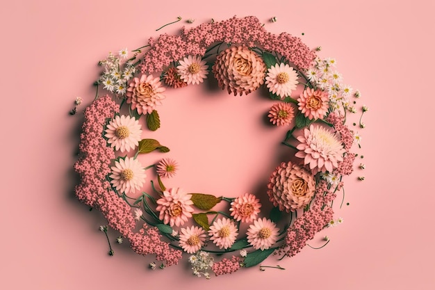 Zusammensetzung der Blumen Ein Rahmen aus getrockneten rosa Blumen Illustration AI Generative