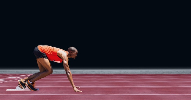 Zusammensetzung des afroamerikanischen männlichen Läufers über Sportplatz