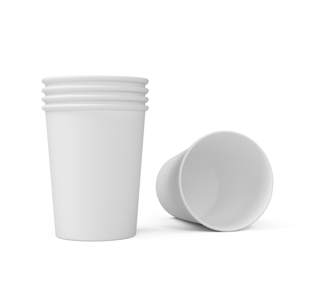 Zusammensetzung mehrerer Pappbecher 3d Render isoliert Mockup für Kaffee oder Tee