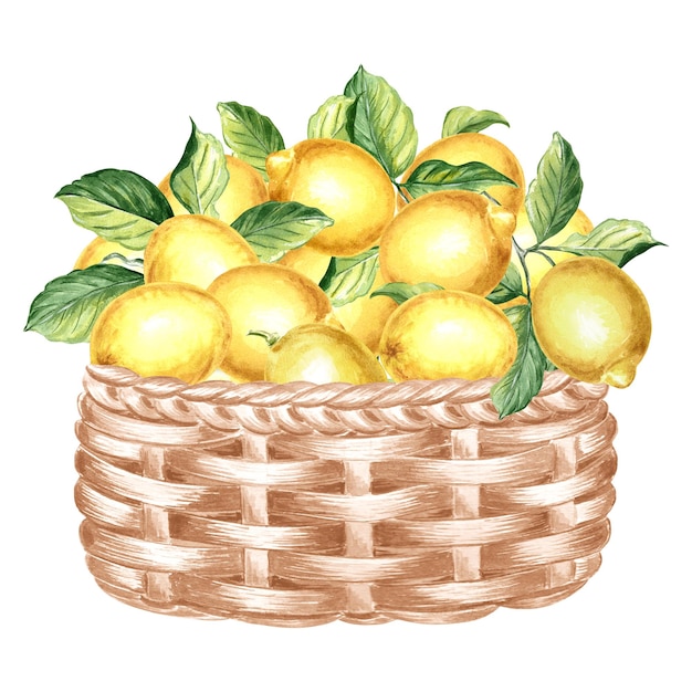 Zusammensetzung von Zitronen mit grünen Blättern in einem Handgezeichneten Aquarell-Illustration im Sommer
