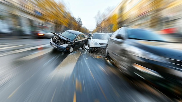 Zusammenstoß zweier Autos Unfall Schaden an einem Fahrzeug Schnellfahrt auf der Straße Trunkenheit Autounfall