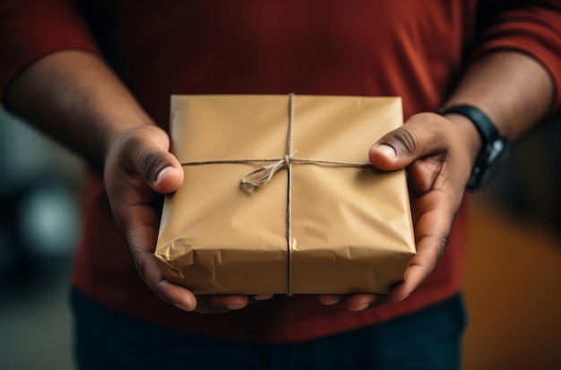 Zusteller hält Kisten oder Pakete in der Hand