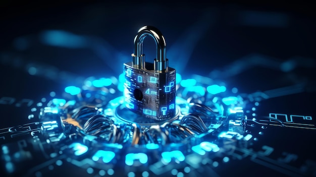 Zuverlässiges Schloss in Blautönen Konzept der Cybersicherheit Generative KI