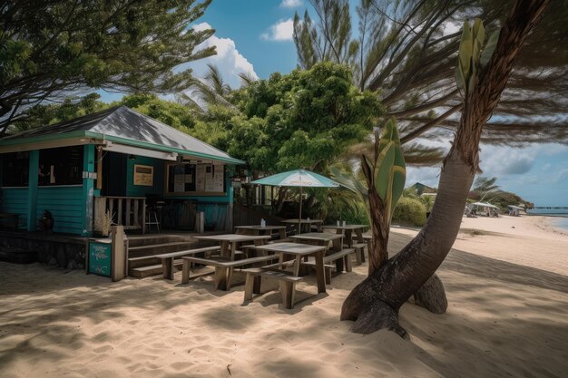 Zwangloses Strandcafé mit einer Auswahl an frischen Meeresfrüchten und Cocktails