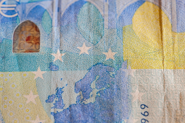 Zwanzig-Euro-Banknoten-Detail mit Makroobjektiv aufgenommen