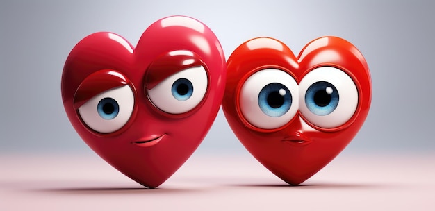 Foto zwei 3d-animierte herzen mit emotionen herz-emoji-symbol für den tag der liebhaber symbol aller liebhaber