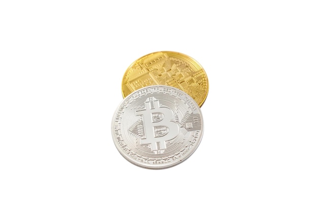 Zwei Bitcoin-Münzen isoliert auf weiß