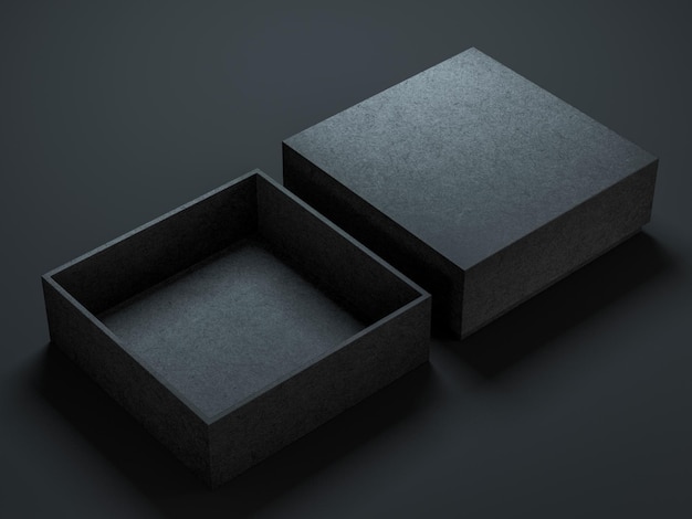 Foto zwei black boxes mockup, geöffnet und geschlossen, 3d-rendering