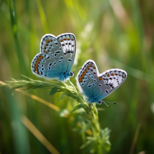 Zwei blaue Schmetterlinge Polyommatus icarus in der Natur