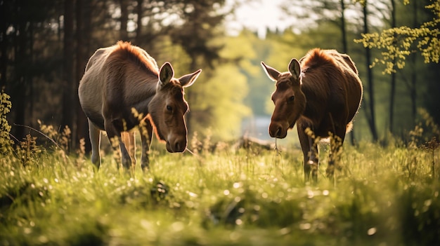 Zwei braune Kühe stehen auf einem Grasfeld