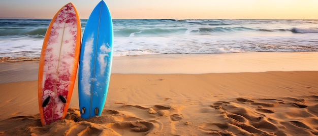 Zwei bunte Surfbretter am Sandstrand