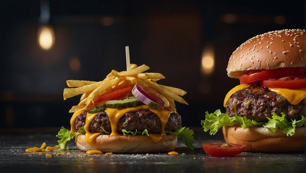 Foto zwei burger mit käse und ketchup auf einer theke