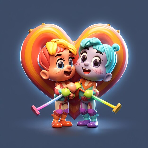 zwei Cartoon-Herzen mit Bögen und einem Regenbogen