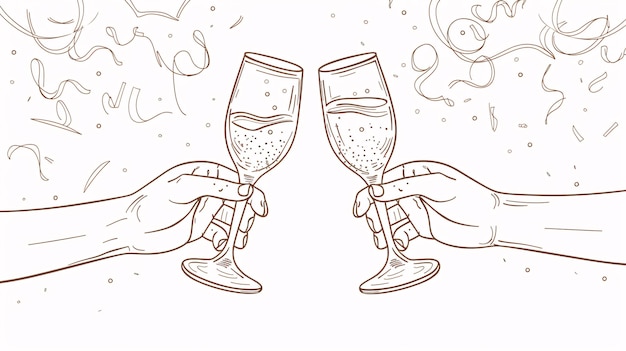 zwei Champagnergläser mit einer Hand, die eine Flasche Champagner hält