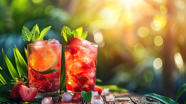 Zwei Cocktails vor sommerlichem Hintergrund