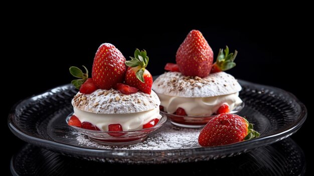 Zwei Desserts mit Erdbeeren obendrauf