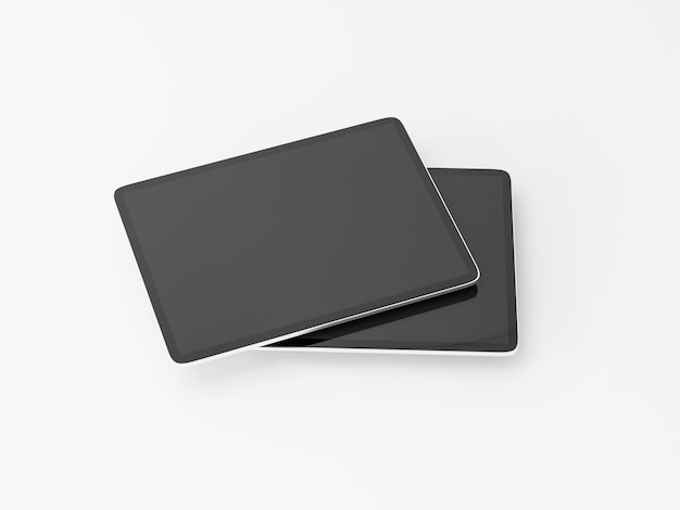 Zwei digital tablet mockup auf weißem tisch 3d-rendering