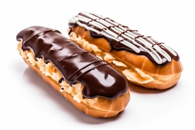 zwei Donuts mit Schokoladenüberzug und weißem Zuckerguss