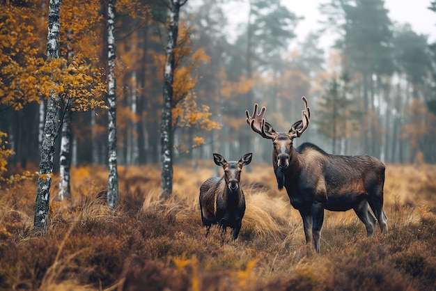 Zwei Elche im Wald in der wilden Natur im Sommer aus der Nähe