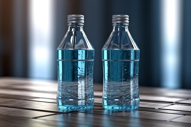 Zwei Flaschen Wasser auf einem Holztisch